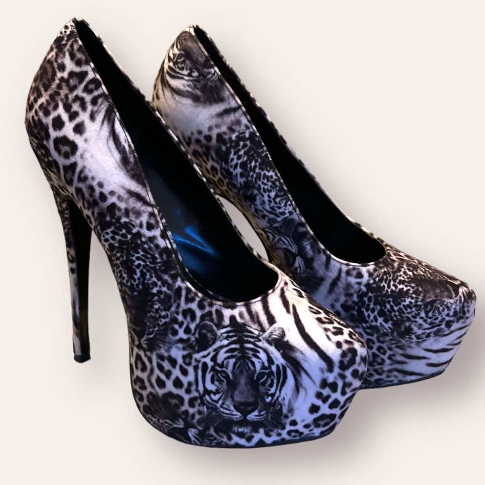 ALBA SAFARI Women Size 10 Tigers Tall Heel Platform Shoes Stilettos Dancer Club